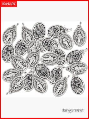100 Miraculous Medal Pendants Oval Silver Oxidized Catholic Jewelry Bundle